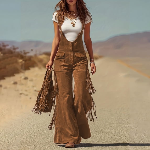 Pyhlmscde Women Denim Overall Dress Long Frayed Loose Fit Adjustable Straps Wide Leg Jean Jumpsuit