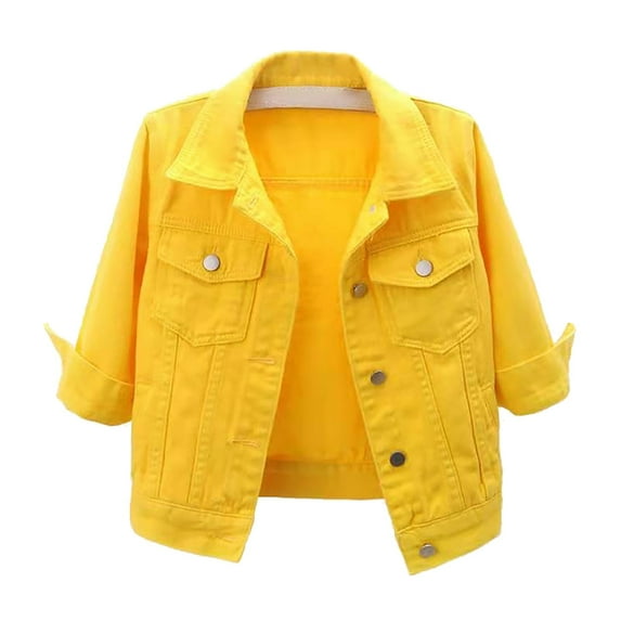 Pyhlmscde Women's 3/4 Sleeve Colored Cropped Denim Jacket Light Jacket Time Coat, Early Fall Fashion, Fall Coats, Jackets for Women Yellow XL