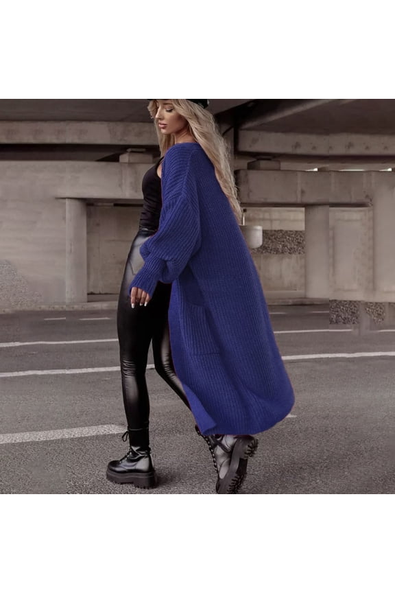 Women's Autumn Color Blocked Loose Casual Long Hooded Cardigan, Sweaters For Women, Flannel Shirt Women, Chunky Cardigan