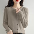 thumbnail image 1 of Pyhlmscde Women's Basic Crew Neck Long Sleeve Button Down Cardigan, Womens Tops, Womens Cardigan, Elegant Tops for Women, 1 of 5