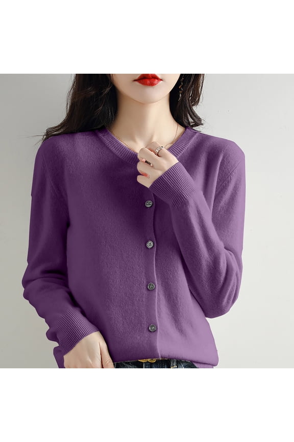 Women's Basic Crew Neck Long Sleeve Button Down Cardigan, Womens Tops, Womens Cardigan, Elegant Tops for Women