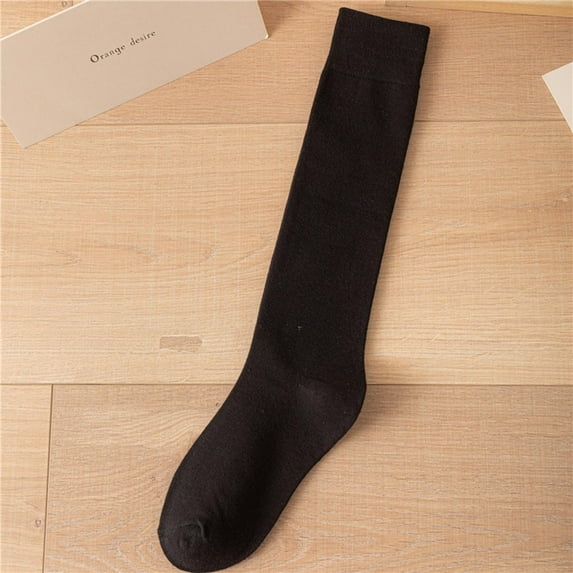 Pyhlmscde Women's Black Half Tall Solid Color Cotton Socks, Knits Clothing, Thick Socks Women, Stockings Socks