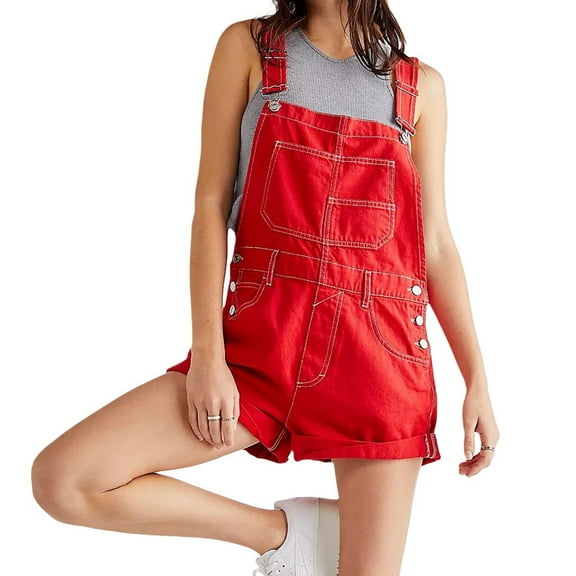 Pyhlmscde Women's Casual Denim Bib Overall Shorts Adjustable Straps Cuffed Hem Shortall Rompers, Denim Romoer, Romper Denim, Jean Overalls for Women
