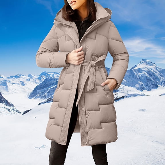 Pyhlmscde Women's Casual Mid Long Waisted Thick Warm Cotton Down Coat, Womens Winter Coats, Puffer Jacket Womens, Womens Tops