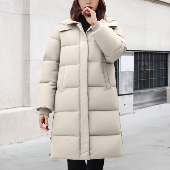 Pyhlmscde Women's Casual Mid Long Waisted Thick Warm Cotton Jacket, Winter Clothing for Women, Winter Coats for Women, Puffer Jacket Womens