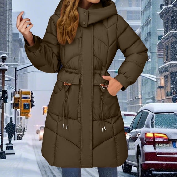 Pyhlmscde Women's Casual Mid Long Waisted Thick Warm Puffer Coat, Puffer Jacket Womens, Winter Coats for Women, Winter Clothing for Women