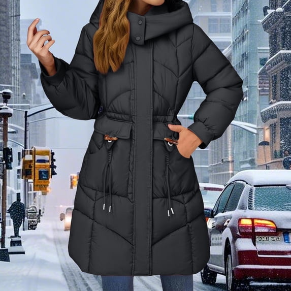 Pyhlmscde Women's Casual Mid Long Waisted Thick Warm Puffer Coat, Puffer Jacket Womens, Winter Coats for Women, Winter Clothing for Women