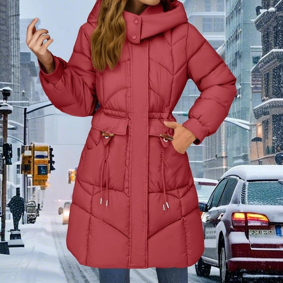 Pyhlmscde Women's Casual Mid Long Waisted Thick Warm Puffer Coat, Puffer Jacket Womens, Winter Coats for Women, Winter Clothing for Women