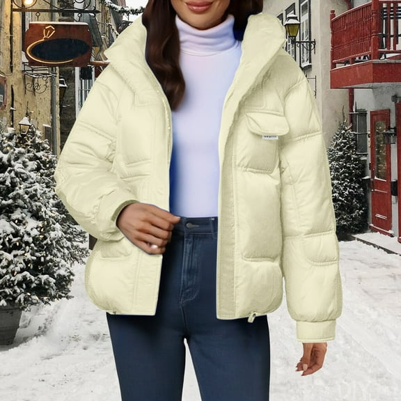 Pyhlmscde Women's Casual Mid Waisted Thick Warm Cotton Down Jacket, Womens Tops, Puffer Jacket Womens, Winter Clothing for Women