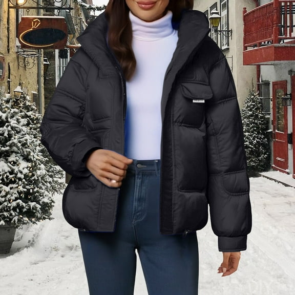 Pyhlmscde Women's Casual Mid Waisted Thick Warm Cotton Down Jacket, Womens Tops, Puffer Jacket Womens, Winter Clothing for Women