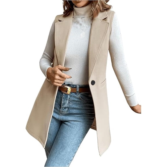 Pyhlmscde Women's Casual Notched Lapel Wool Blend Vest Western One Button Sleeveless Wool Jacket Coat, Women Cardigans Lightweight, Cover Up Tops for Women, Soft Cardigans for Women