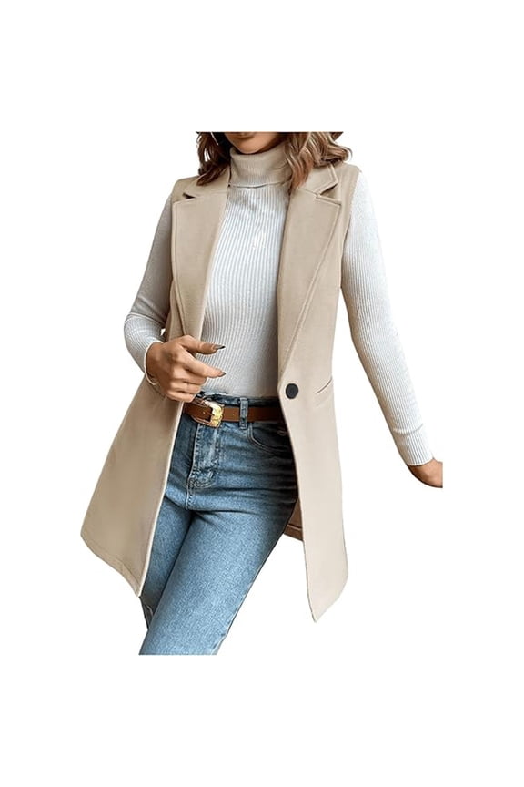Women's Casual Notched Lapel Wool Blend Vest Western One Button Sleeveless Wool Jacket Coat, Women Cardigans Lightweight, Cover Up Tops for Women, Soft Cardigans for Women