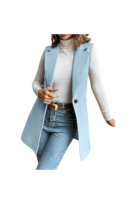 Women's Casual Notched Lapel Wool Blend Vest Western One Button Sleeveless Wool Jacket Coat, Women Cardigans Lightweight, Cover Up Tops for Women, Soft Cardigans for Women