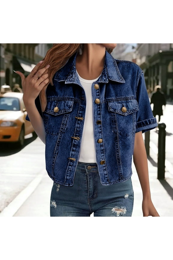 Women's Casual Outerwear Short Sleeved Denim Jacket, Fall Clothes, Womens Tops, Denim Jacket for Women