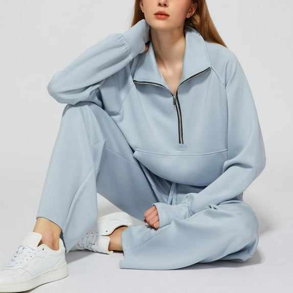 Pyhlmscde Womens Travel 2 Piece Outfits Long Sleeve Tops High Waisted Sweatpants Fall Fashion Lounge Set