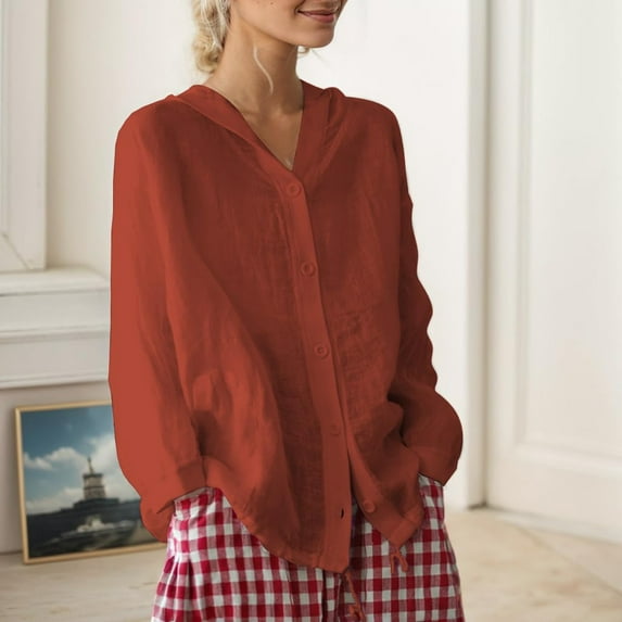 Pyhlmscde Women's Cotton Linen Solid Color Long Sleeve Lightweight Loose Jacket, Womens Tops, Elegant Tops for Women, Blazer Jackets for Women