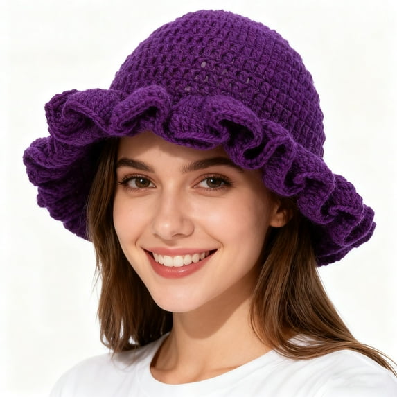 Pyhlmscde Women's Crochet Ruffled Wool Hat, Womens Hats, Crochet Hat, Winter Hats for Women
