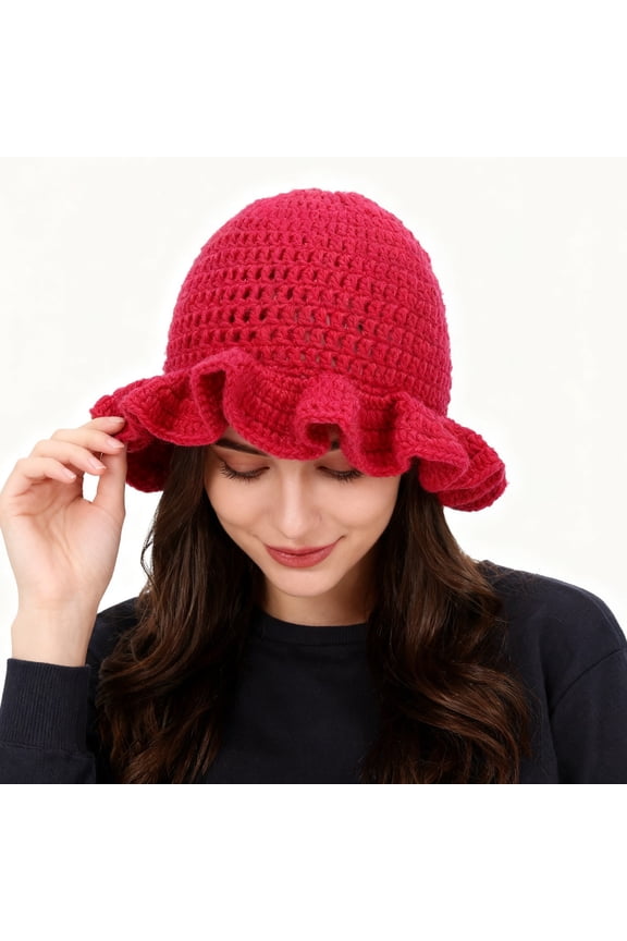 Women's Crochet Ruffled Wool Hat, Womens Hats, Crochet Hat, Winter Hats for Women