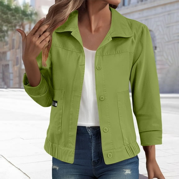 Pyhlmscde Women's Denim Collar Jacket Short Casual Jacket Top, Cardigan Sweaters for Women, Jackets for Women, Fall Coats