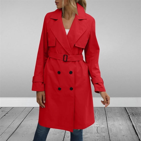 Pyhlmscde Women's Double Breasted Classic Lapel Windproof Overcoat, Womens Tops, Trench Coat Women, Jackets for Women