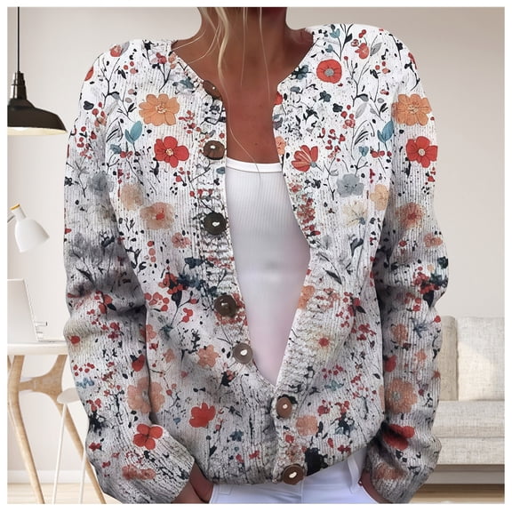 Pyhlmscde Women's Fall Cute Print Knit Cardigan Sweater, Cardigan for Women, Womens Tops, Women Fall Clothes