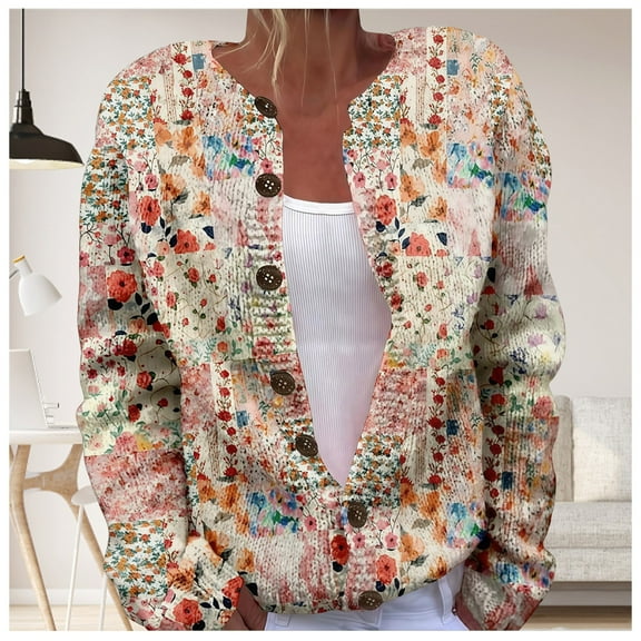 Pyhlmscde Women's Fall Cute Print Knit Cardigan Sweater, Cardigan for Women, Womens Tops, Women Fall Clothes