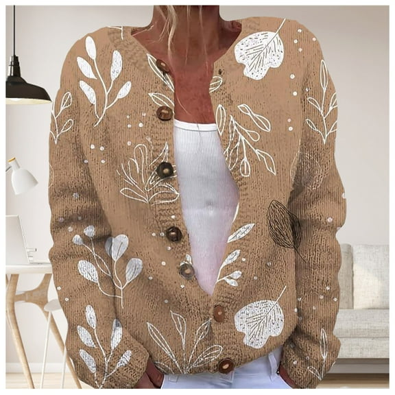 Pyhlmscde Women's Fall Cute Print Knit Cardigan Sweater, Womens Tops, Fall Clothes, Cardigan Sweaters for Women