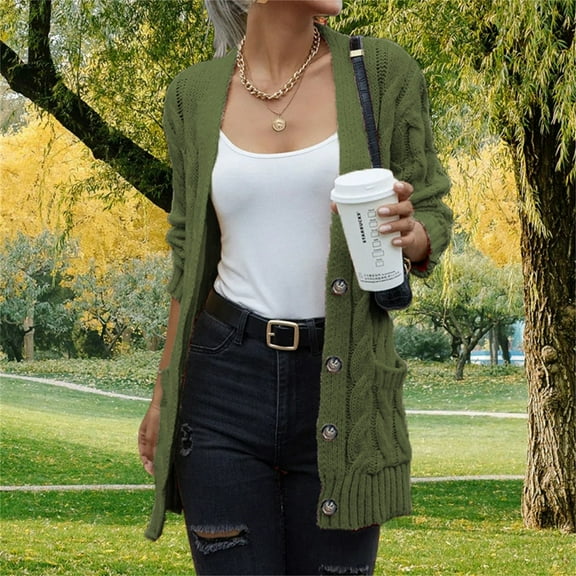 Pyhlmscde Women's Fall Long Sleeve Cable Knit Cardigan, Cardigan Sweaters For Women, Chunky Cardigan, Long Cardigans For Women