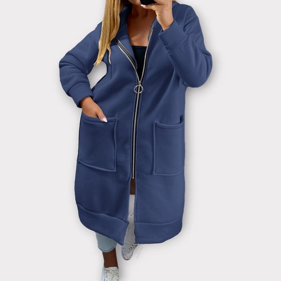 Pyhlmscde Women's Fashion Comfortable Full Zip Up Long Fleece Sweatshirt, Puffer Jacket, Winter Coats for Women, Fall Outfits for Women