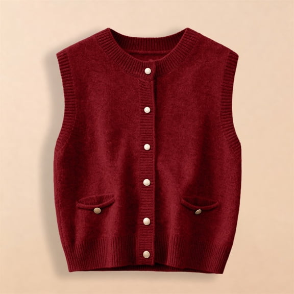 Pyhlmscde Women's Fashionable Casual Solid Color V Neck Cardigan Sweater Vest, Vests for Women, Womens Cardigan Sweaters, Womens Winter Clothes