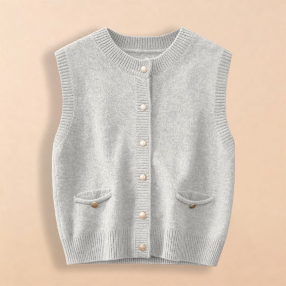 Pyhlmscde Women's Fashionable Casual Solid Color V Neck Cardigan Sweater Vest, Vests for Women, Womens Cardigan Sweaters, Womens Winter Clothes