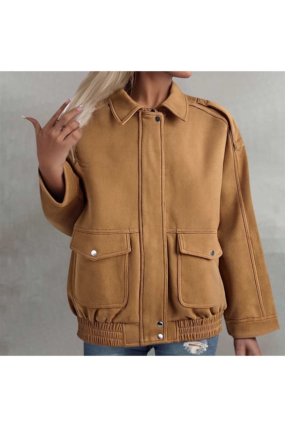 Women's Fashionable Casual Suede Textured Loose Flight Jacket, Bomber Jacket Women, Fall Coats, Womens Jackets
