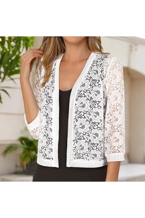 Women's Front Three Quarter Sleeve Cardigan, Womens Tops, Chunky Cardigan Sweaters for Women, Cardigan Sweaters for Women