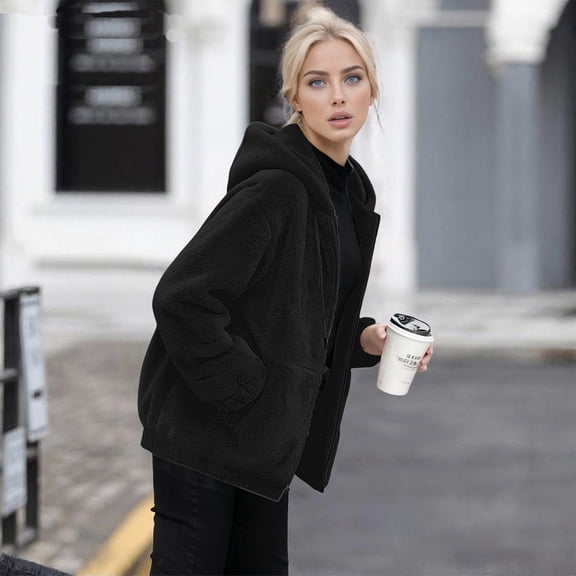 Pyhlmscde Women's Fuzzy Fleece Lapel Open Front Cardigan Sweater, Fall Outfits for Women, Womens Cardigan Sweaters, Women Fall Clothes