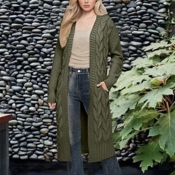 Pyhlmscde Women's Knitted Solid Color Thick Long Sweater Coat, Women Fall Clothes, Fall Coats, Cardigan for Women