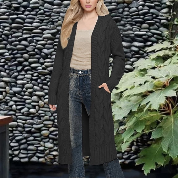 Pyhlmscde Women's Knitted Solid Color Thick Long Sweater Coat, Women Fall Clothes, Fall Coats, Cardigan for Women