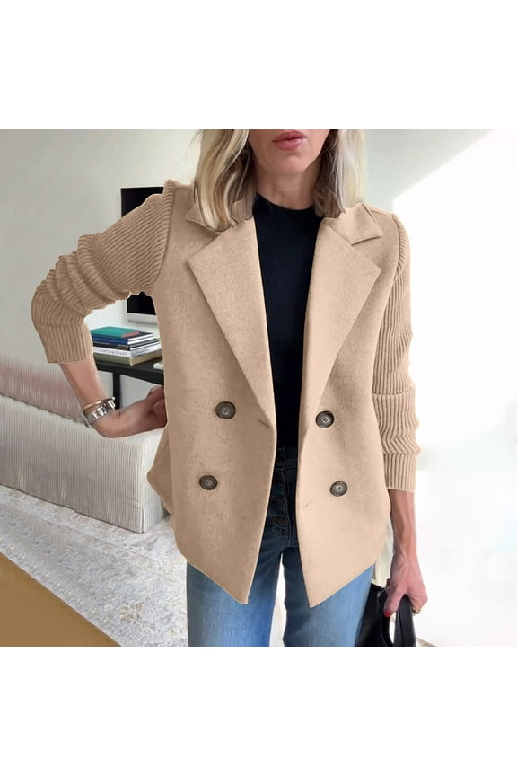 Women's Lapel Knitted Patchwork Sleeve Casual Coat, Cardigan Sweaters for Women, Womens Tops, Fall Clothes