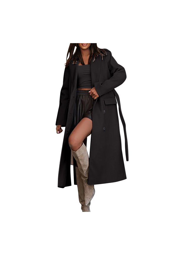 Women's Lapel Outerwear with Belt Overcoat, Trench Coat Women, Fall Coats, Windbreaker Jacket Women