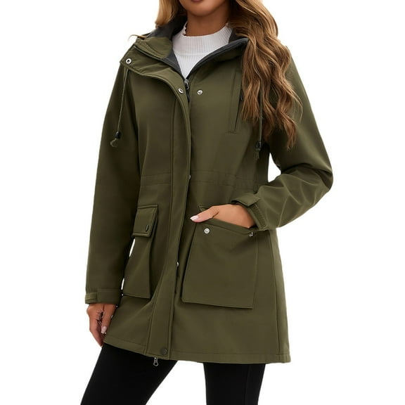 Pyhlmscde Women's Long Plush Raincoat Hooded Windbreaker Outdoor Coat, Rain Jacket Women, Womens Tops, Women Fall Clothes
