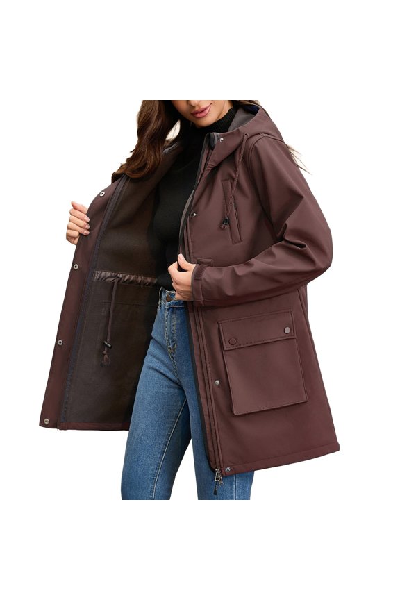 Women's Long Plush Raincoat Hooded Windbreaker Outdoor Coat, Rain Jacket Women, Womens Tops, Women Fall Clothes