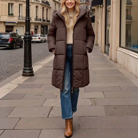 Pyhlmscde Women's Long Puffer Stand Collar Zip Baggy Down Coats, Puffer Jacket Womens, Winter Coats for Women, Womens Fall Clothes