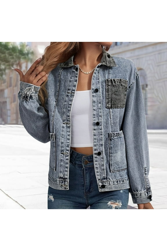 Women's Loose And Versatile Mid Long Sleeved Denim Jacket, Womens Tops, Fall Clothes, Denim Jacket for Women