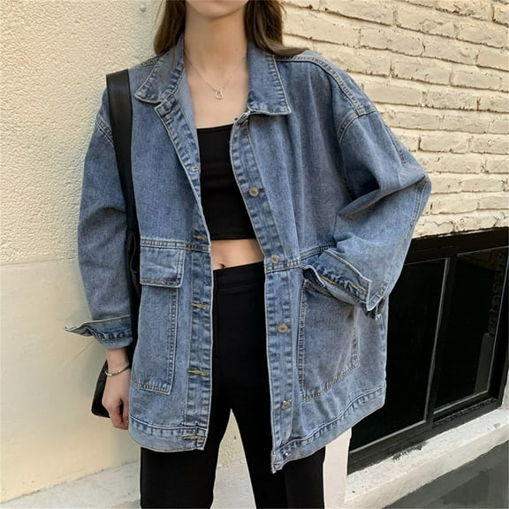 Pyhlmscde Women's Loose Fitting Denim Jacket Top, Denim Jacket for Women, Fall Clothes, Womens Tops