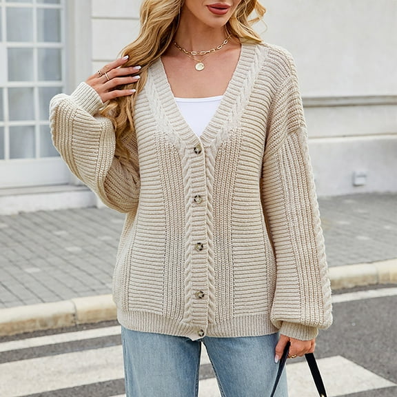 Pyhlmscde Women's Loose Long Sleeved V Neck Knitted Cardigan Jacket, Cardigan for Women, Womens Fall Tops, Women Sweaters