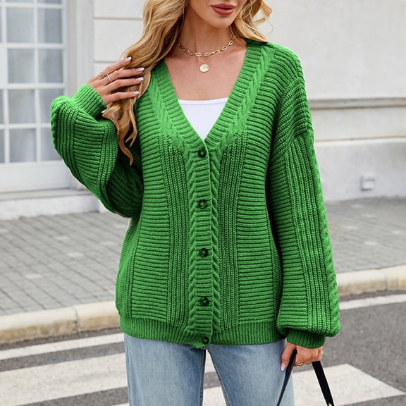 Pyhlmscde Women's Loose Long Sleeved V Neck Knitted Cardigan Jacket, Cardigan for Women, Womens Fall Tops, Women Sweaters