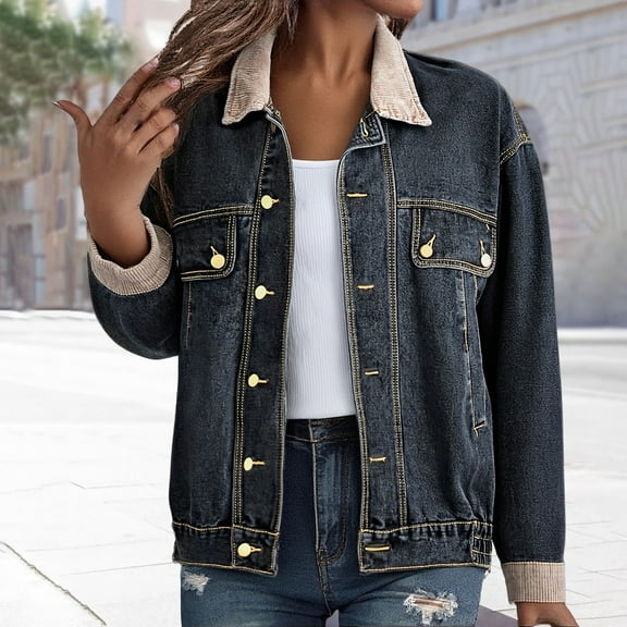 Pyhlmscde Women's Loose Versatile Mid Long Sleeved Denim Jacket Top, Denim Top, Fall Clothes, Womens Tops