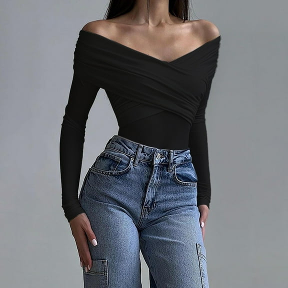 Pyhlmscde Women's Off The Shoulder Long Sleeve Bodysuit, Jumpsuits for Women, Two Piece Sets for Women Summer, Bodysuits for Women