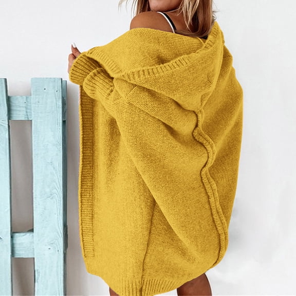 Pyhlmscde Women's Open Front Long Sleeve Hooded Knit Cardigan Sweaters Outwear, Women Fall Clothes, Cardigan Sweaters for Women, Jackets for Women