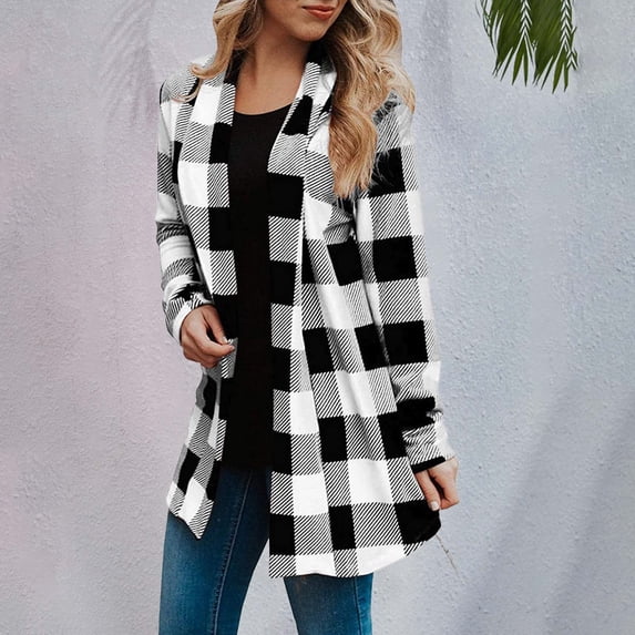 Pyhlmscde Women's Plaid Cardigan Fashion Checkered Coat Top, Womens Tops, Elegant Tops for Women, Womens Cardigan