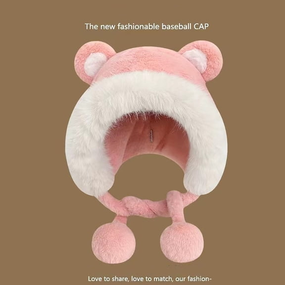 Pyhlmscde Women's Plush Faux Cap with Ear Fuzzy Hat, Womens Hats, Winter Hats for Women, Beanie for Women